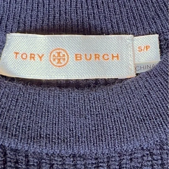Tory Burch Ashley Navy Ruffled Sleeve Sweater Dress - Picture 15 of 16